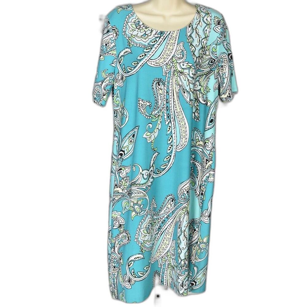 Chicos Teal Crew Neck Paisly Tunic Dress Size 1 (M/8)